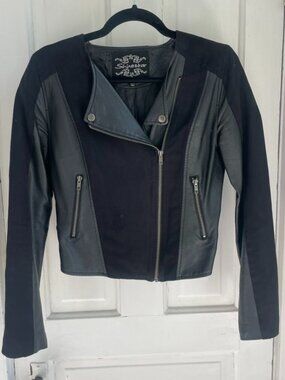 Shinestar Black Faux Leather Moto Jacket - Size Medium